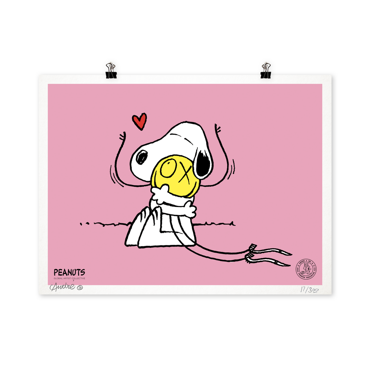 Andre スヌーピー PEANUTS ポスター Mr. Andre -Snoopy Hugs Mr. A (Pink) – Perrotin New York